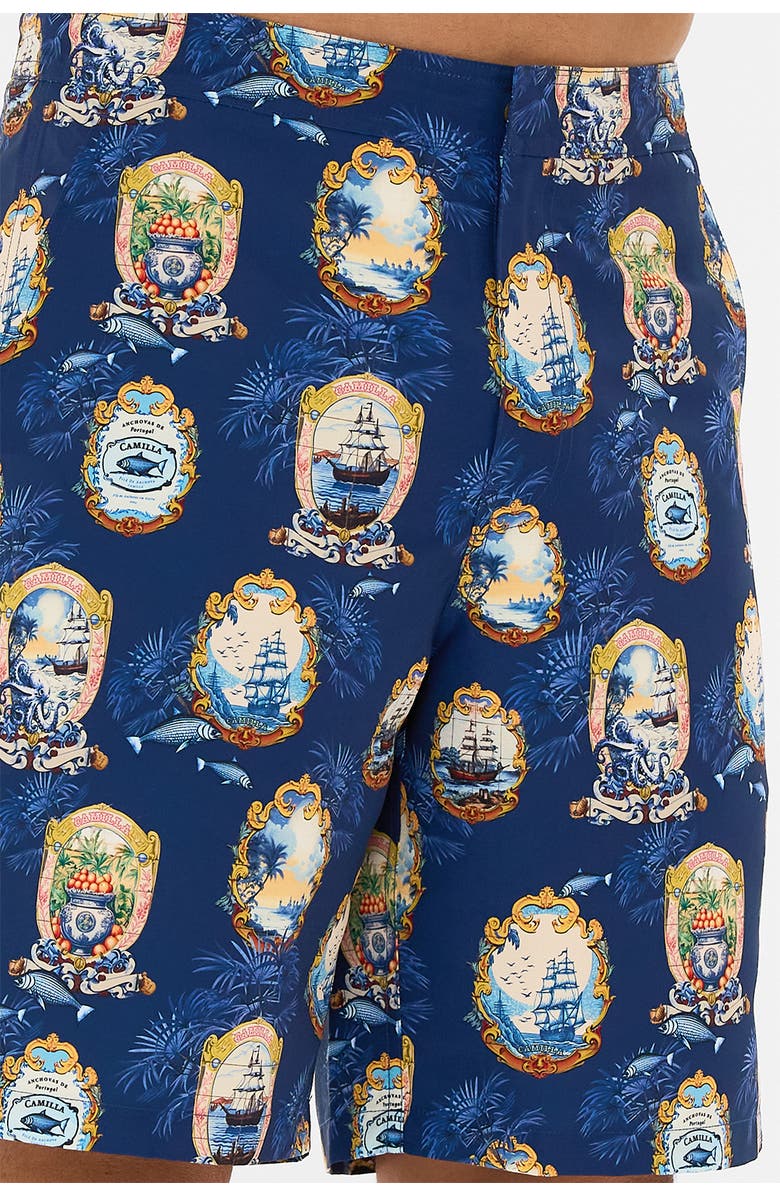 Hotel Franks By Camilla Mid Length Trail Short With Fixed Waist Song Of Saint Anthony, Alternate, color, Song Of Saint Anthony