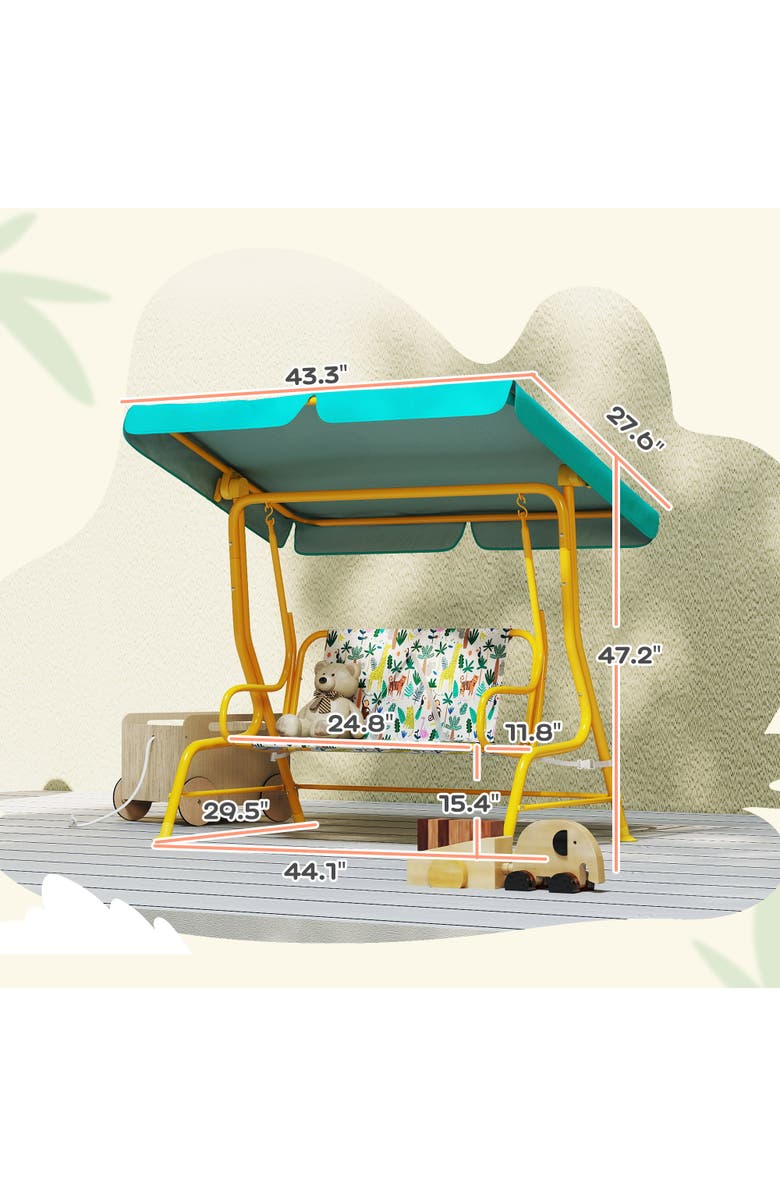 Qaba 2-Seater Kids Porch Swing with Safety Belts and Adjustable Canopy, Alternate, color, Green