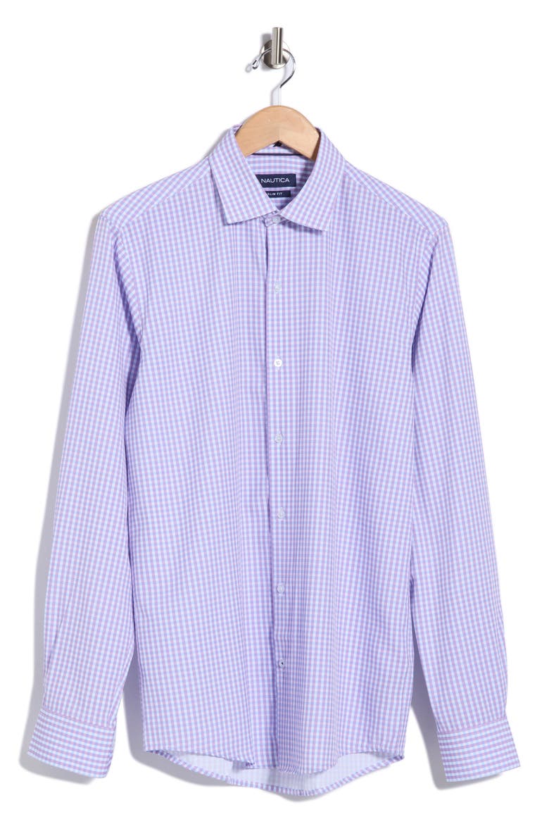 Slim Fit Gingham Stretch Dress Shirt, Main, color, WHT/ LAV/ BLU