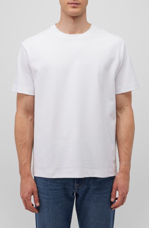 Solid White Cotton Blend Crewneck T-Shirt