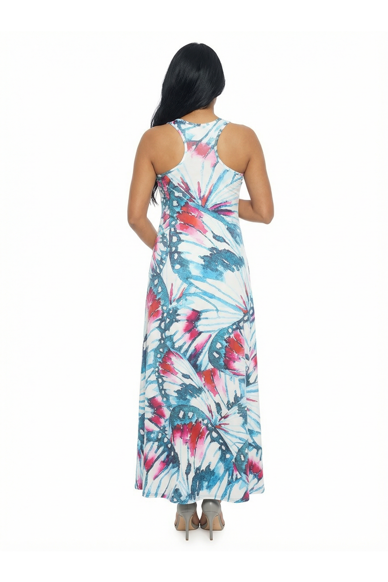 Maternity Butterfly Sleeveless Scoop Neck A-Line Pocket Maxi Dress, Alternate, color, Blue Multi