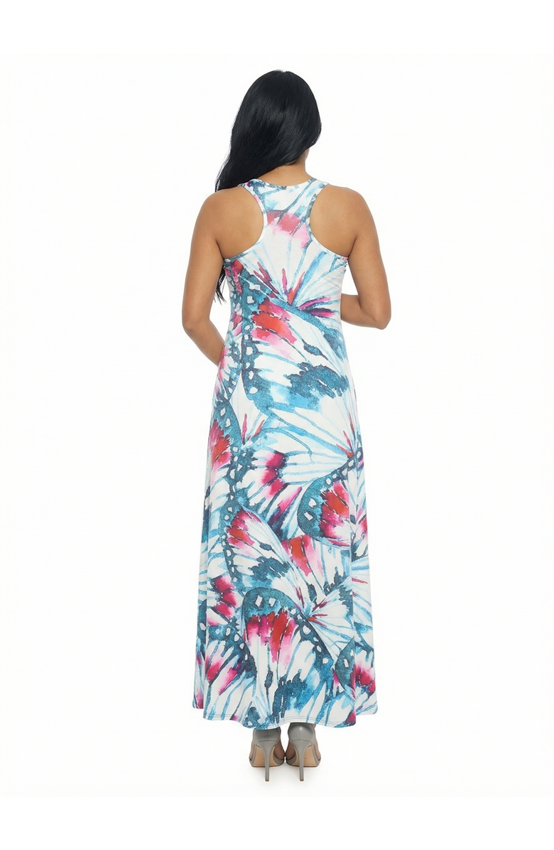 24seven Comfort Apparel Maternity Butterfly Sleeveless Scoop Neck A-Line Pocket Maxi Dress, Alternate, color, Blue Multi