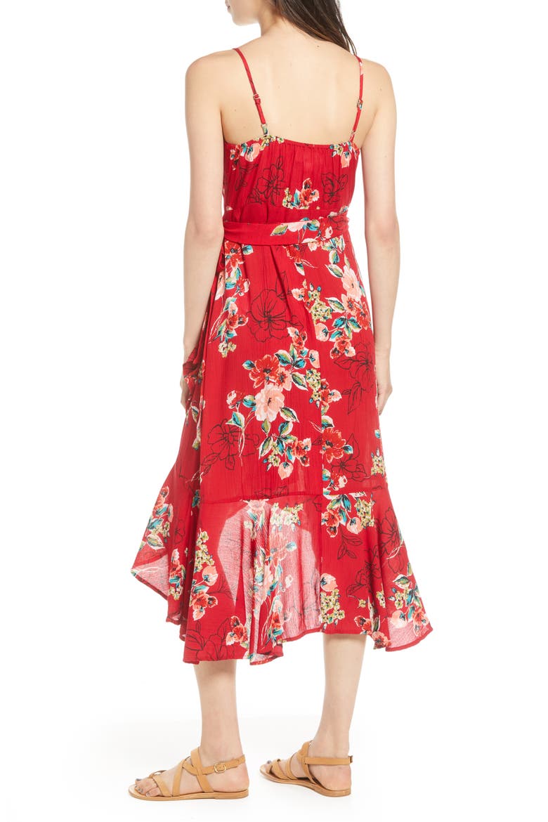 Delphine Wrap High/Low Dress, Alternate, color, RED/ PEACH