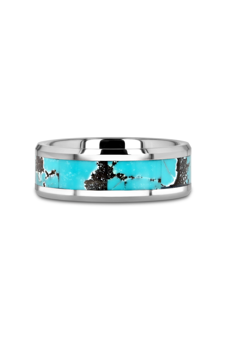 Turkis Spider Web Inlay Tungsten Carbide Ring, Alternate, color, Turquoise Inlay