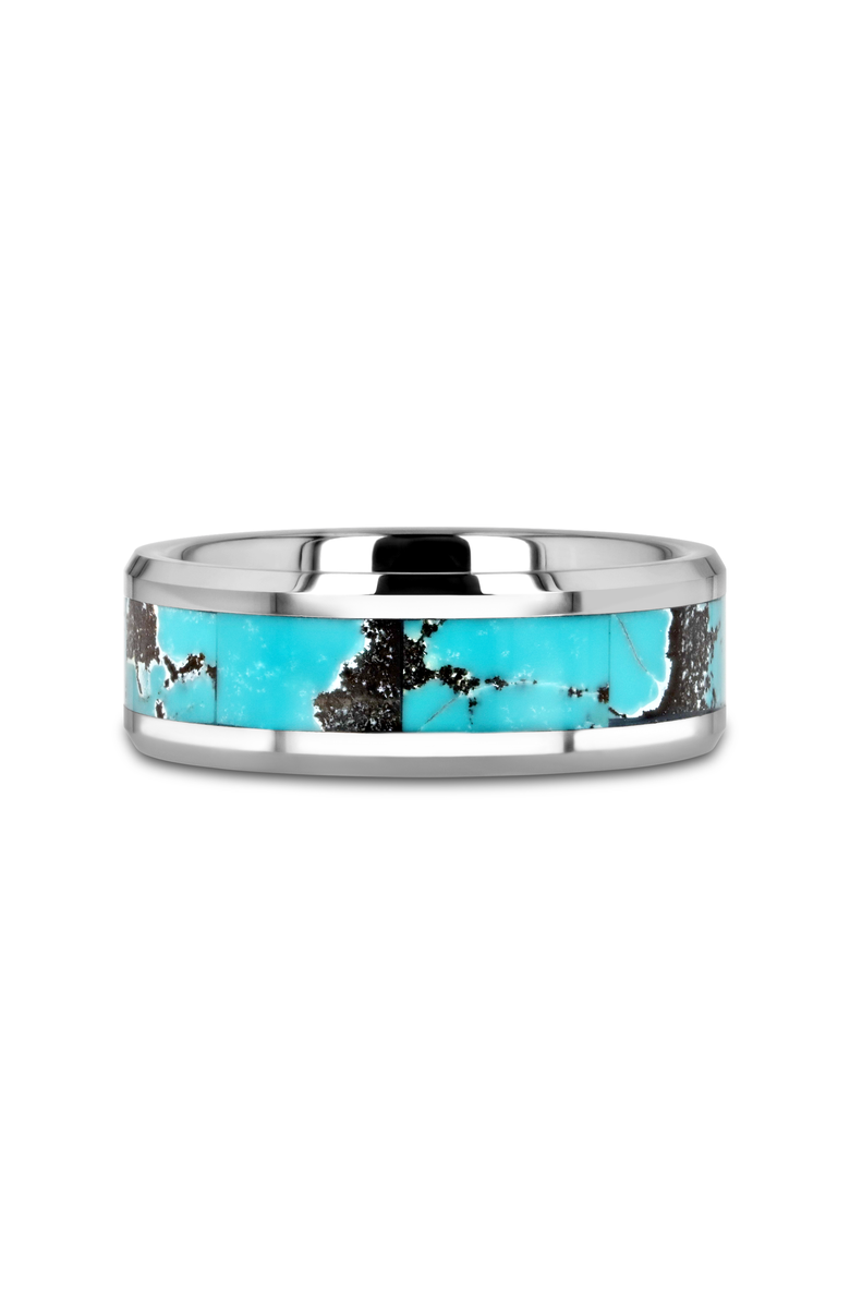 Larson Jewelers Turkis Spider Web Inlay Tungsten Carbide Ring, Alternate, color, Turquoise Inlay