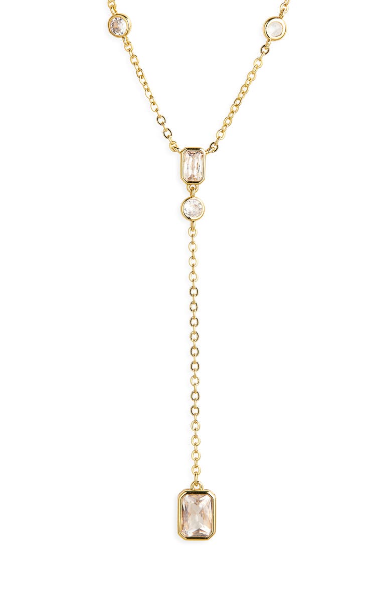 NORDSTROM RACK Bezel Set Cubic Zirconia Y-Necklace, Alternate, color, Clear- Gold