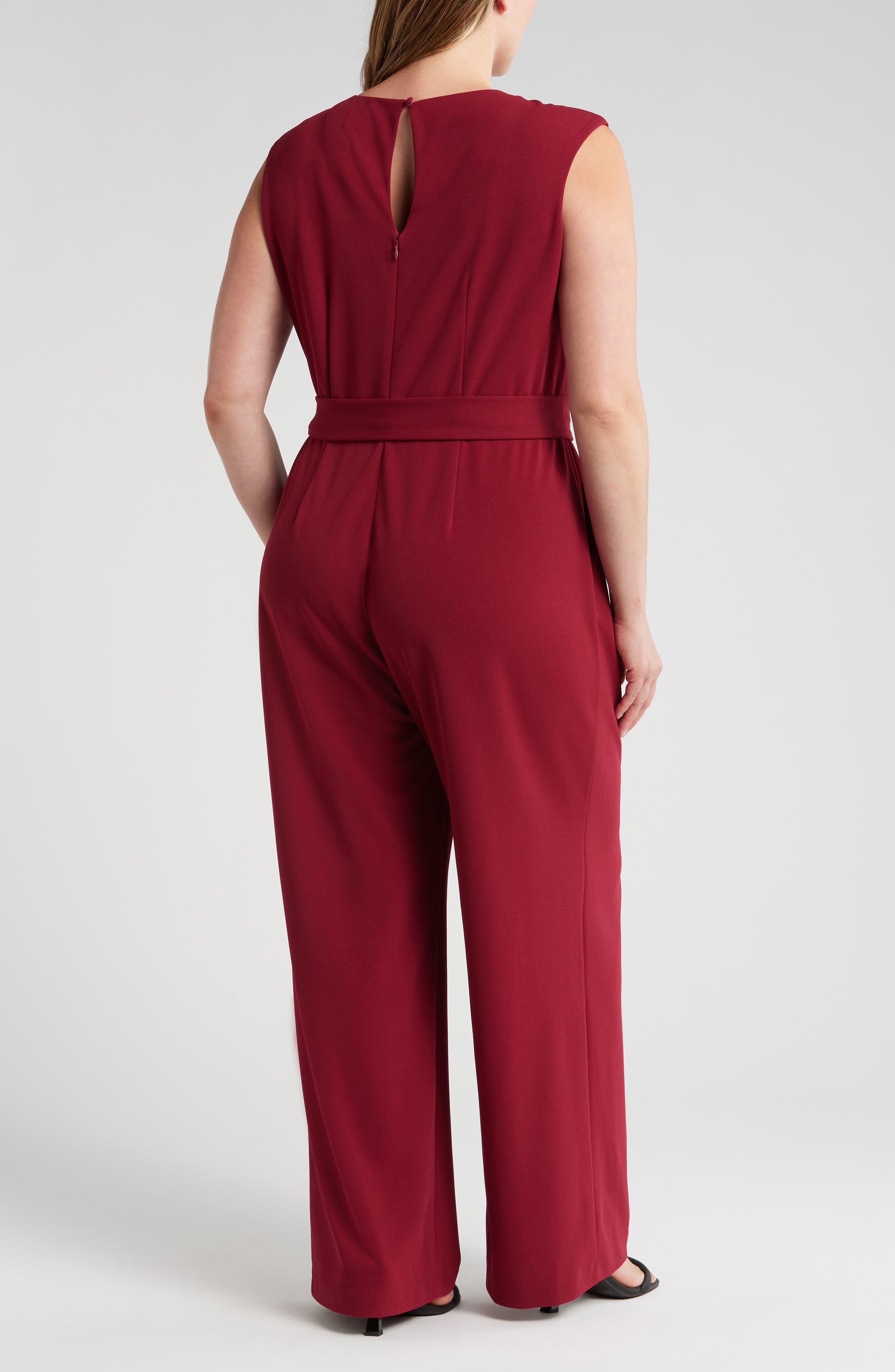 Tahari ASL Cross Neck Tie Waist Sleeveless Jumpsuit (Women