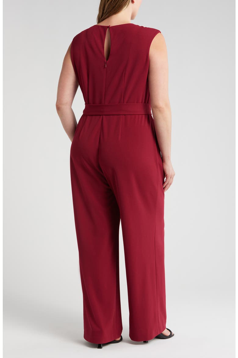 Cross Neck Tie Waist Sleeveless Jumpsuit, Alternate, color, MULBERRY