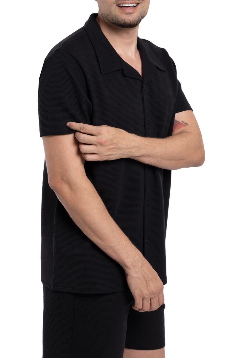 Spring + Mercer Classic Fit Textured Knit Camp Shirt, Alternate, color, Black