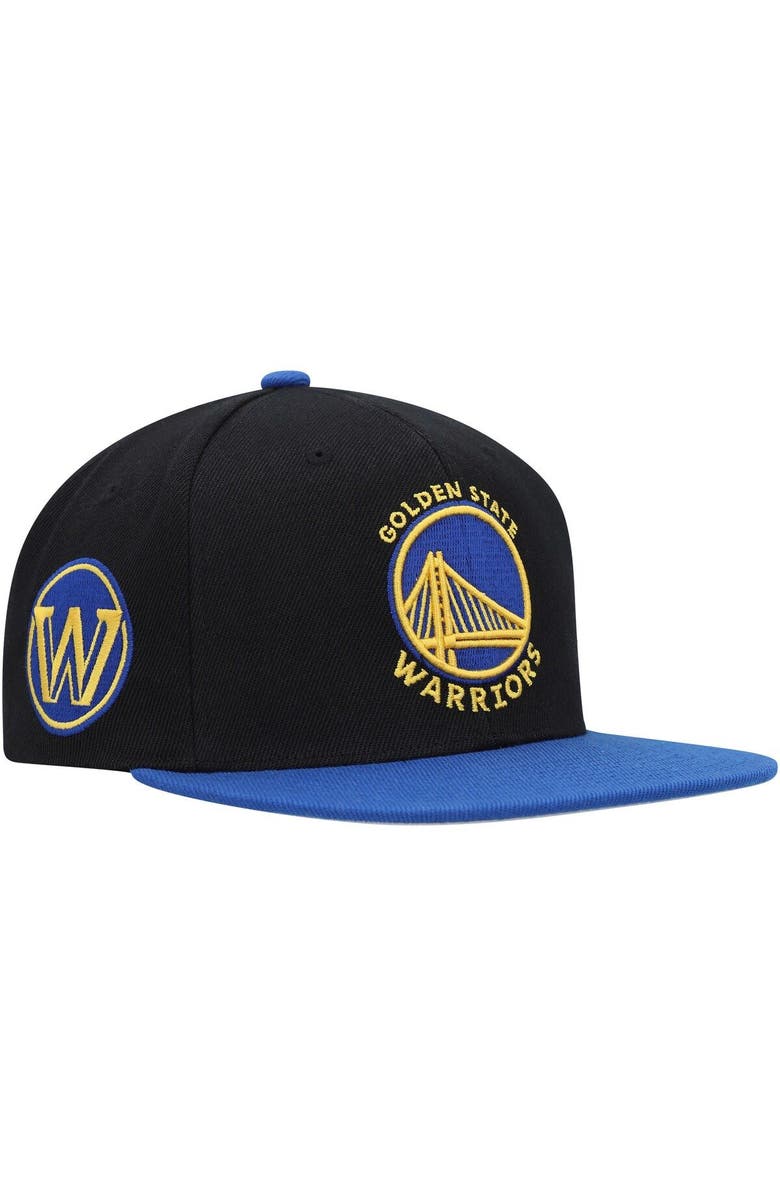 Mitchell & Ness Men's Mitchell & Ness Black/Royal Golden State Warriors Side Core 2.0 Snapback Hat, Main, color, Black
