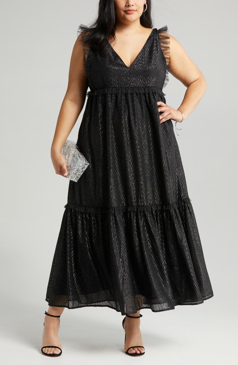 Chelsea28 Chevron Metallic Tiered Maxi Dress, Main, color, 