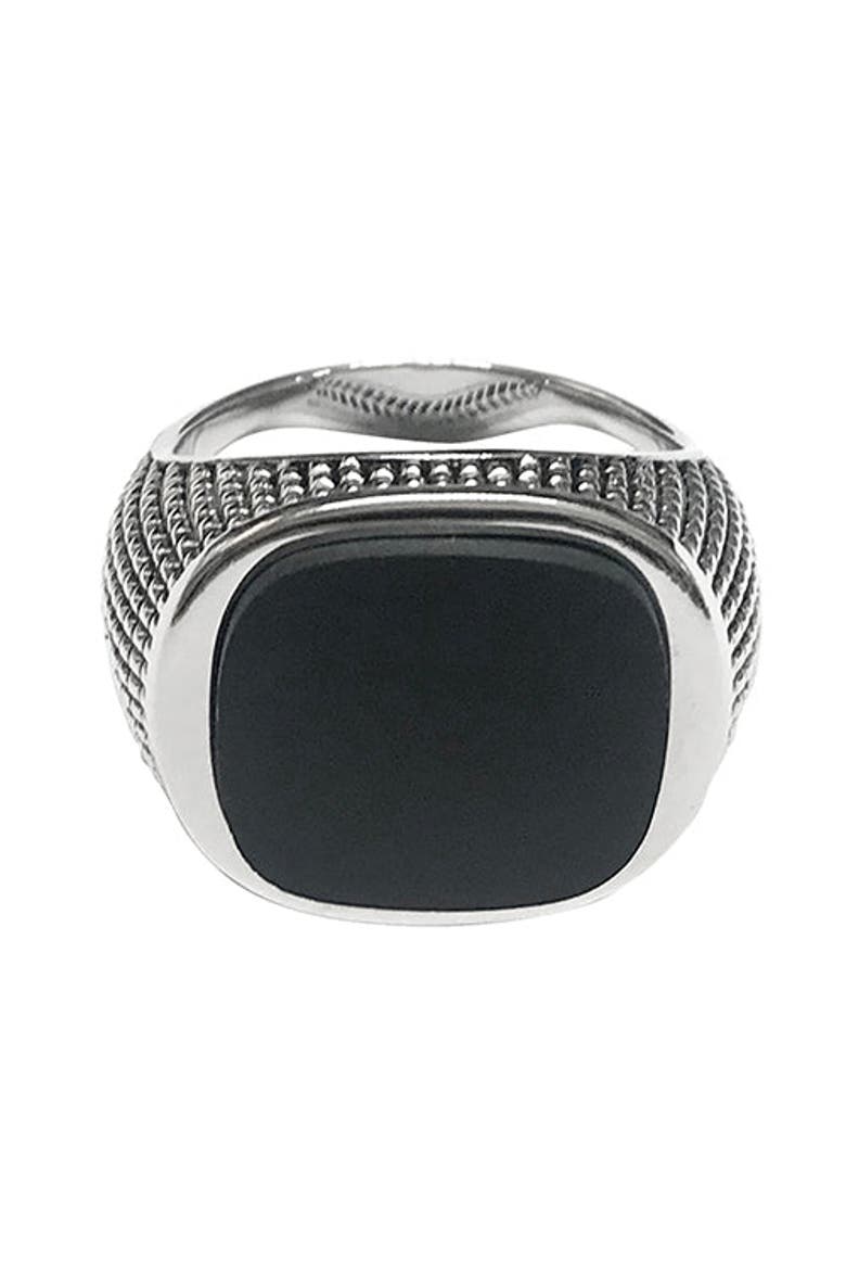 Gemstone Sterling Silver Cross Etched Ring, Main, color, BLACK