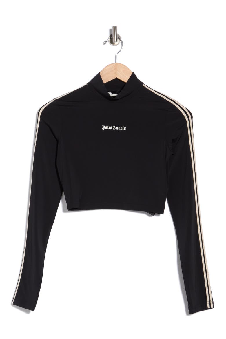 Mock Neck Long Sleeve Crop Top, Alternate, color, BLACK/WHITE