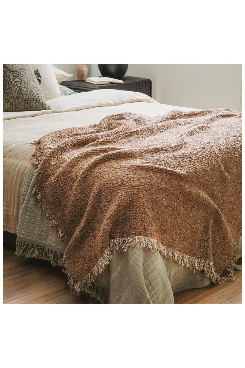Reversible Fringe Throw Blanket, Alternate, color, CHESTNUT