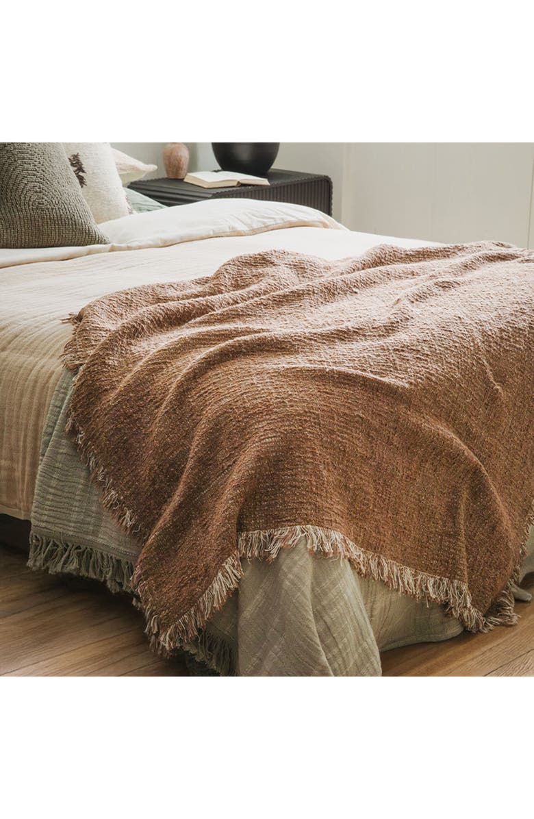 Crane Air Reversible Fringe Throw Blanket, Alternate, color, Chestnut