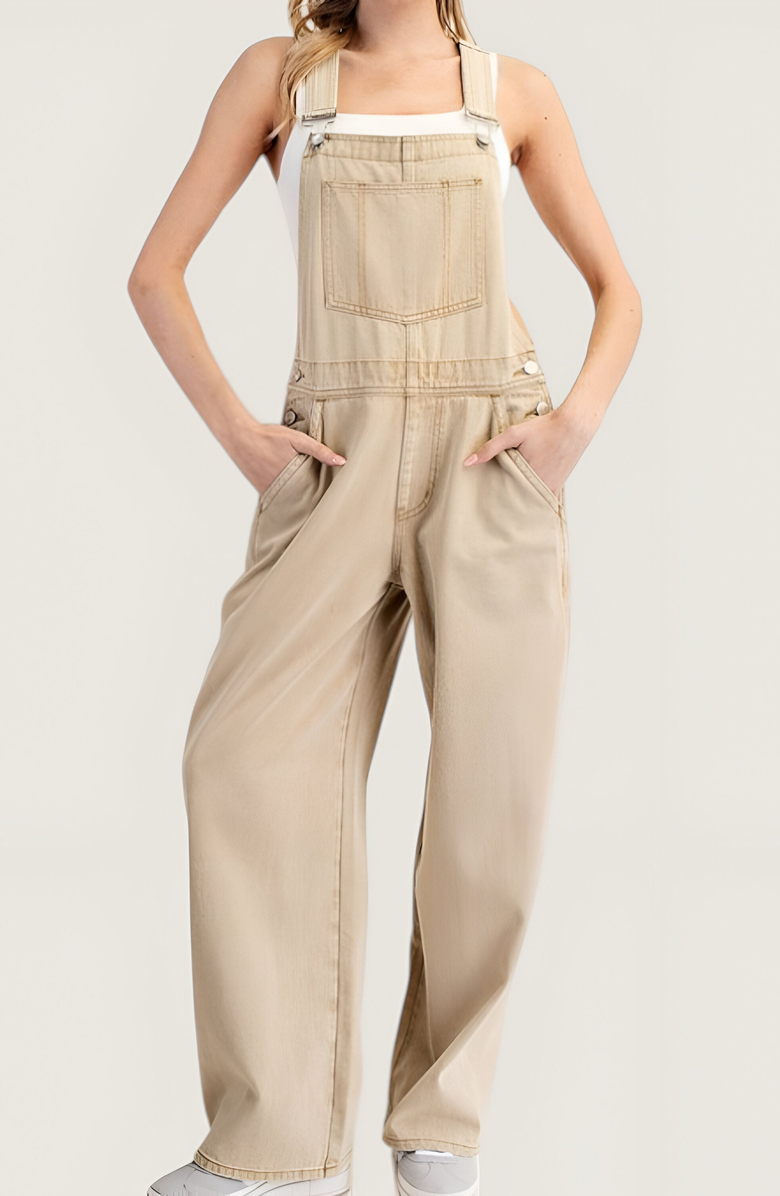 Modenaire Wide Leg Overalls with Adjustable Straps and Side Button Detail, Alternate, color, 