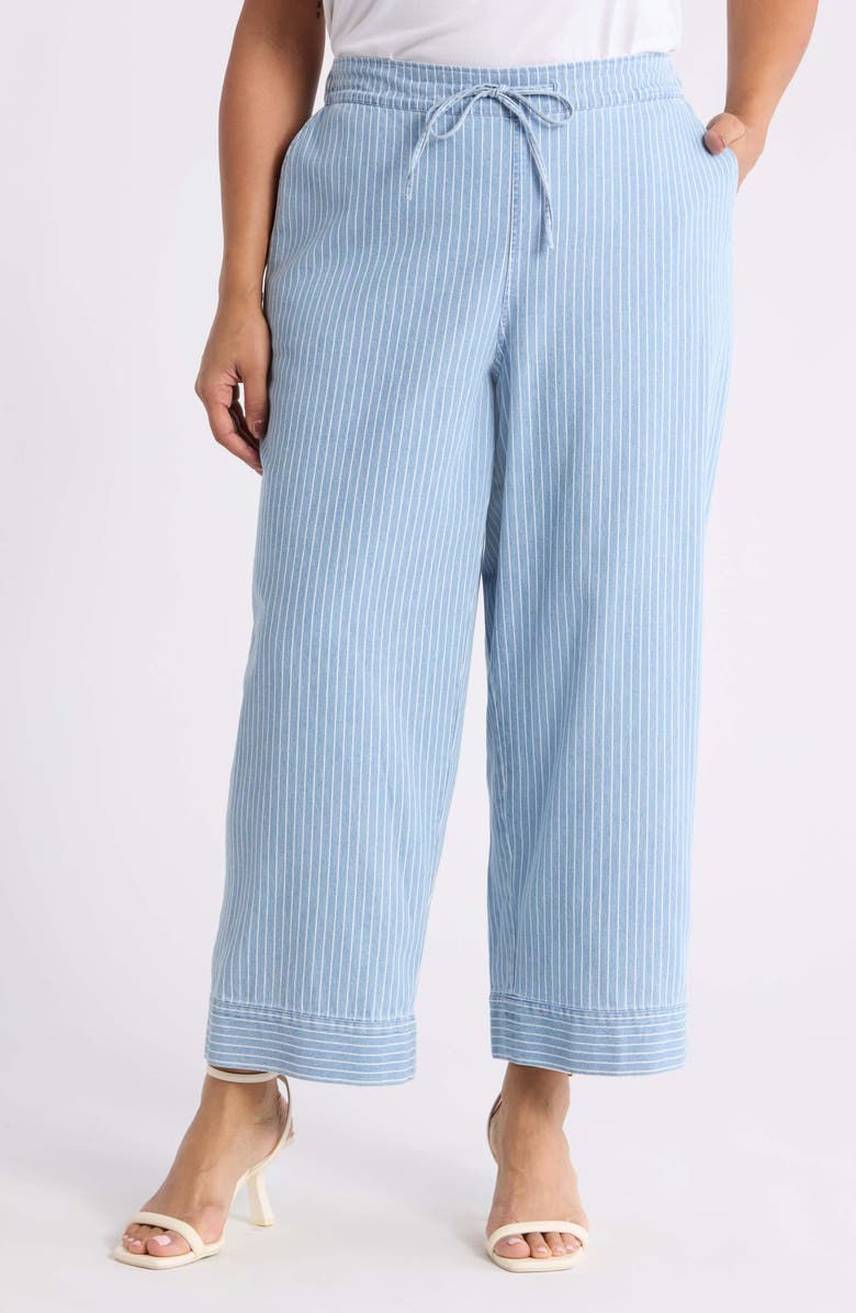 Jones New York Stripe Tie Waist Pants, Main, color, Medium Wash / White