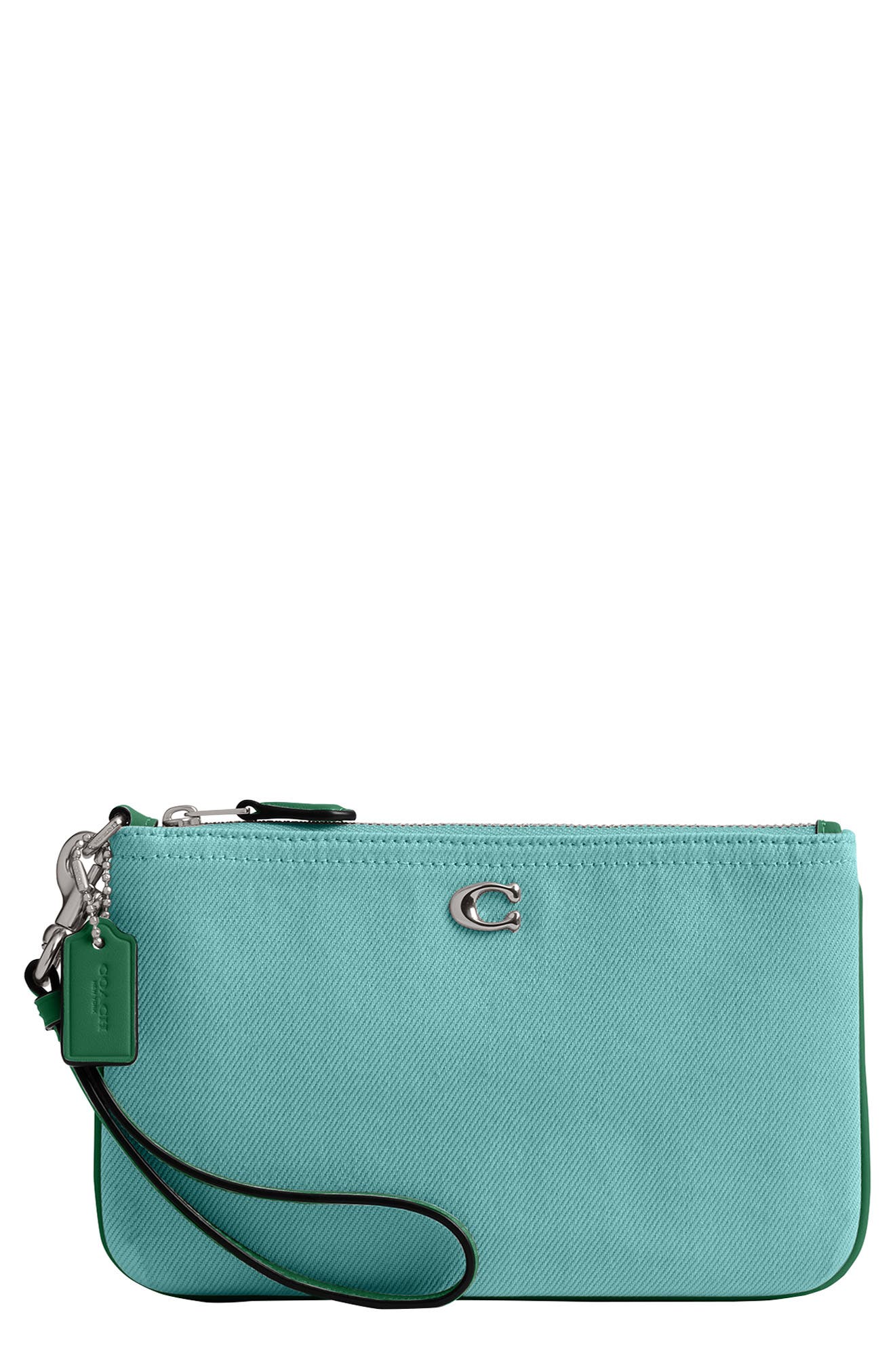 COACH Small Essential Denim Wristlet, Main, color, 