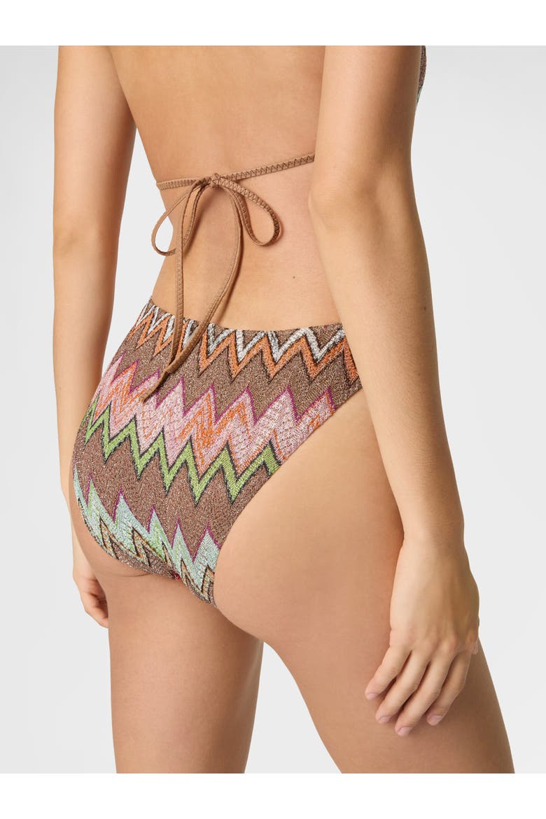 One-piece Swimsuit In Lamé Viscose With Macro Zigzag Pattern, Alternate, color, Black & Multicoloured