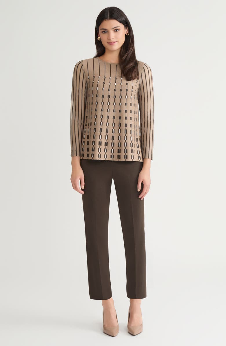 Ming Wang A-Line Linear Patterned Soft Knit Top, Alternate, color, Warm Taupe/Dark Umber/Ivory