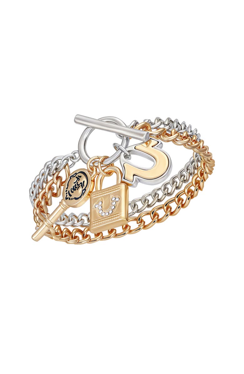 True Religion Two-Tone Key & Lock Charm Bracelet, Main, color, Two Tone