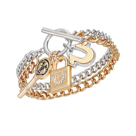 Two-Tone Key & Lock Charm Bracelet