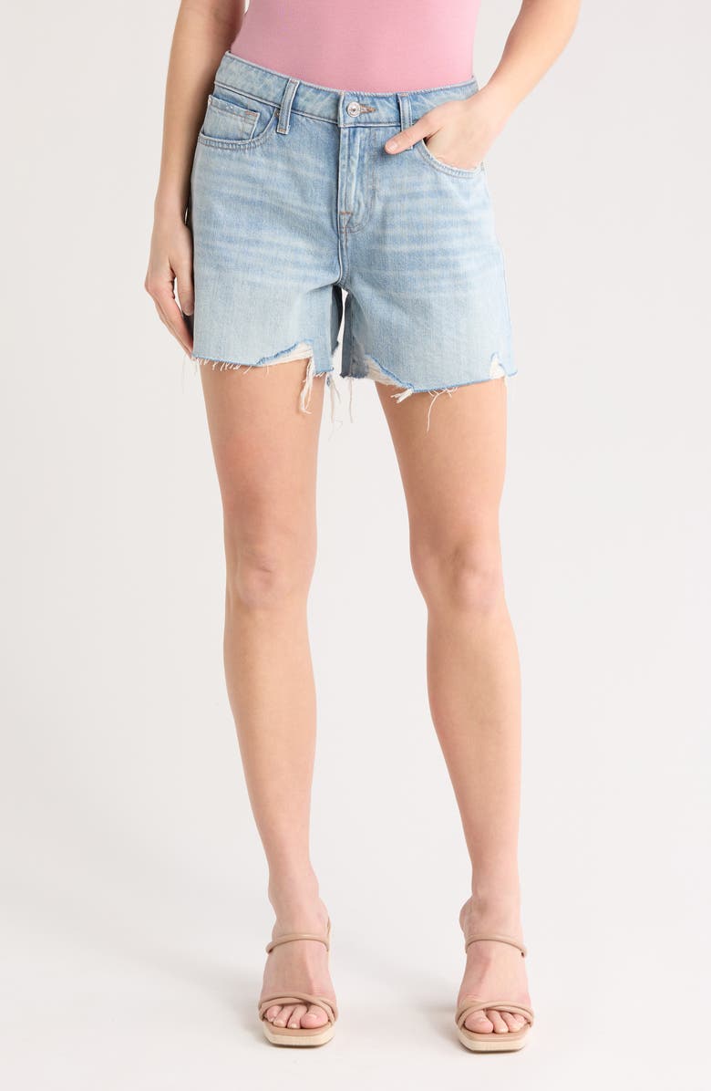 7 For All Mankind Monroe High Waist Long Denim Shorts, Main, color, 