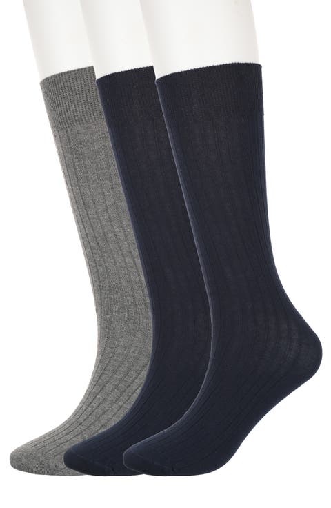 3-Pack Solid Ribbed Crew Socks