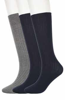 3-Pack Solid Ribbed Crew Socks