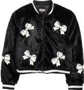 Tractr Kids' Bow Appliqué Faux Fur Bomber Jacket