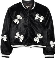 Tractr Kids' Bow Appliqué Faux Fur Bomber Jacket