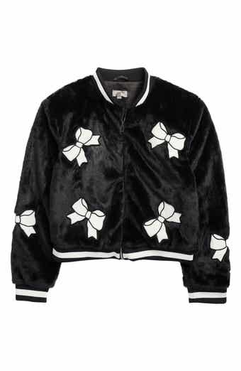 Tractr Kids' Bow Appliqué Faux Fur Bomber Jacket