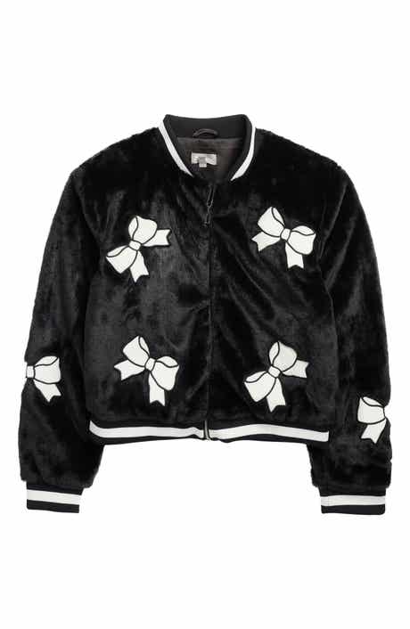 Tractr Kids' Bow Appliqué Faux Fur Bomber Jacket