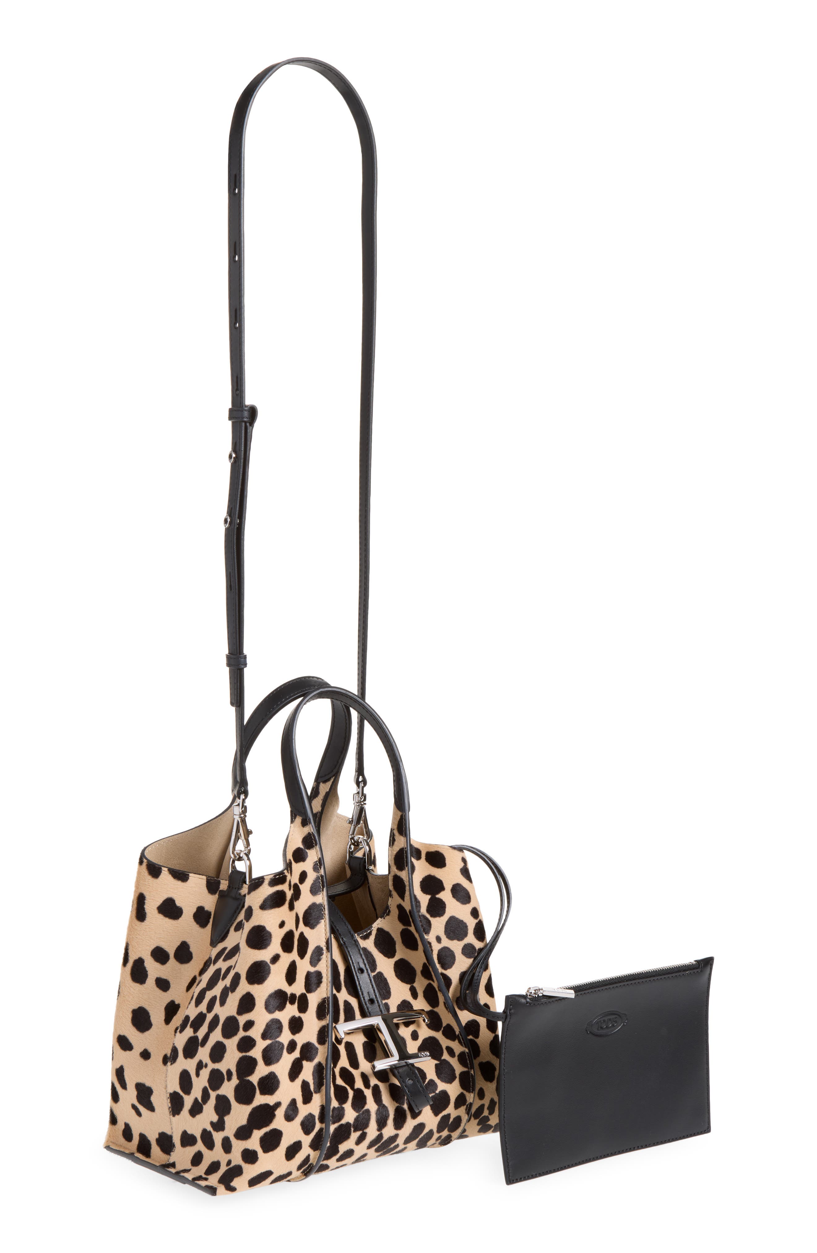 Mini T Timeless Calf Hair Shopping Tote, Alternate, color, NATURALE SCURO/ NERO