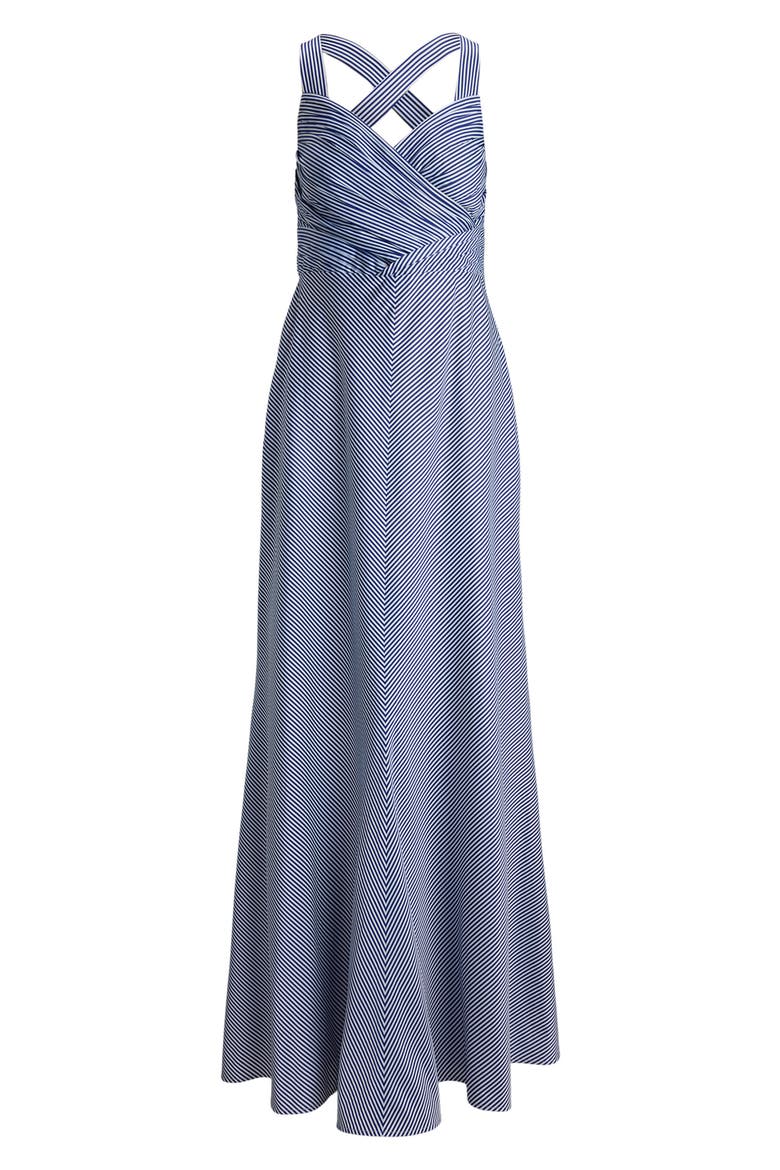 Stripe Crossback Taffeta Gown, Alternate, color, BLUE/ WHITE