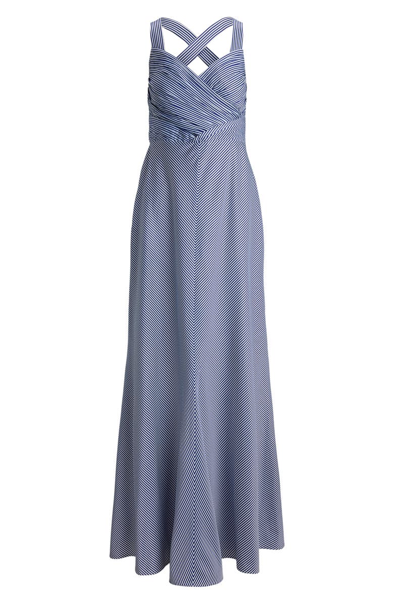 Lauren Ralph Lauren Stripe Crossback Taffeta Gown, Alternate, color, Blue/ White