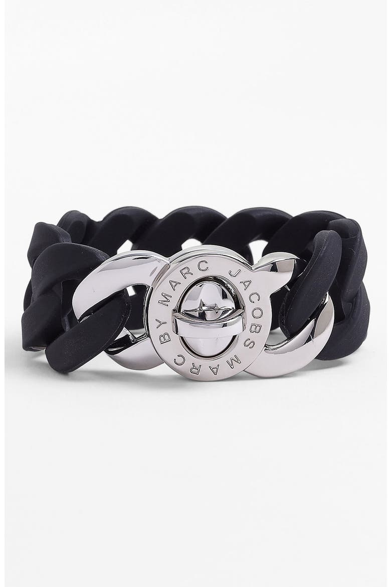 'Turnlock - Katie' Stretch Bracelet, Main, color, BLACK/ SILVER