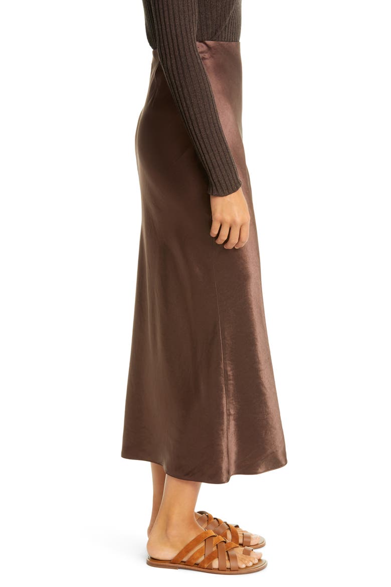 Side Slit Slip Midi Skirt, Alternate, color, BROWN STONE