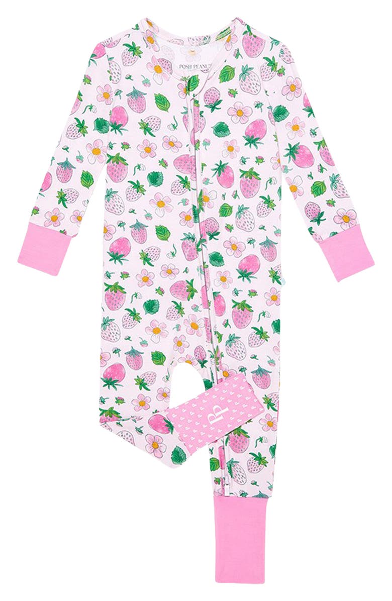 Posh Peanut Kyra Strawberry Print Fitted Convertible Footie Pajamas, Main, color,