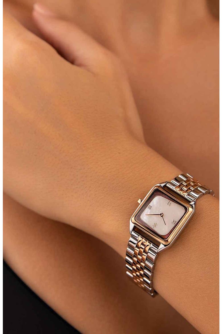 Geminus Double-Gemstone Watch, Alternate, color, White Pearl/Quartz-Two Tone
