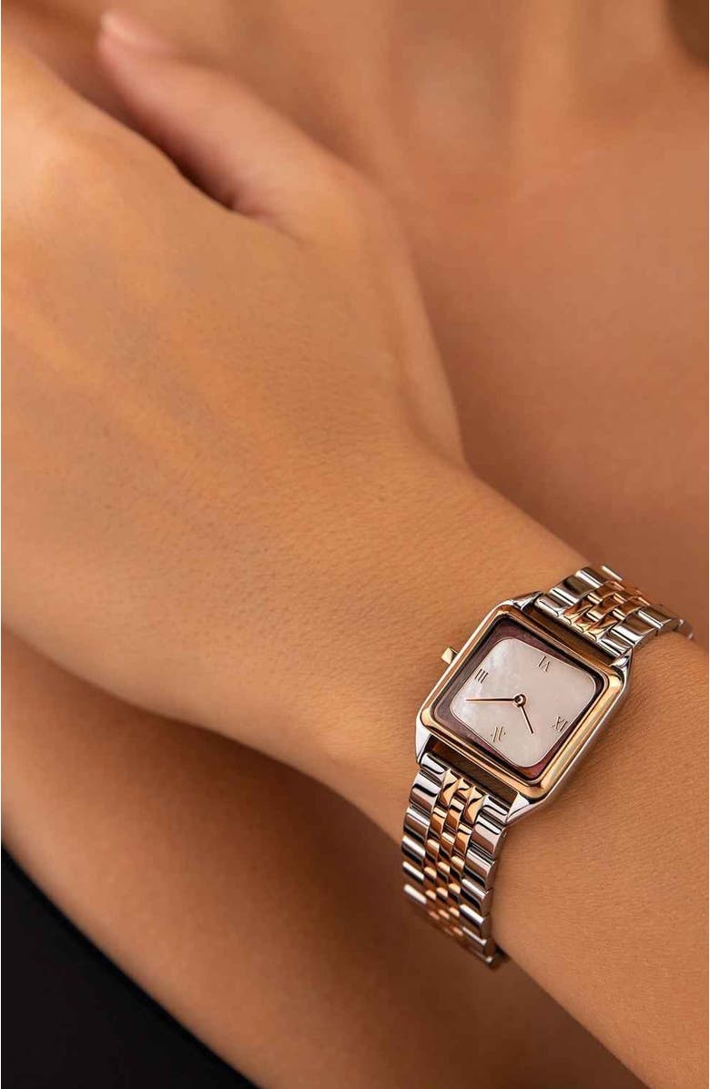 VANNA Geminus Double-Gemstone Watch, Alternate, color, White Pearl/Quartz-Two Tone