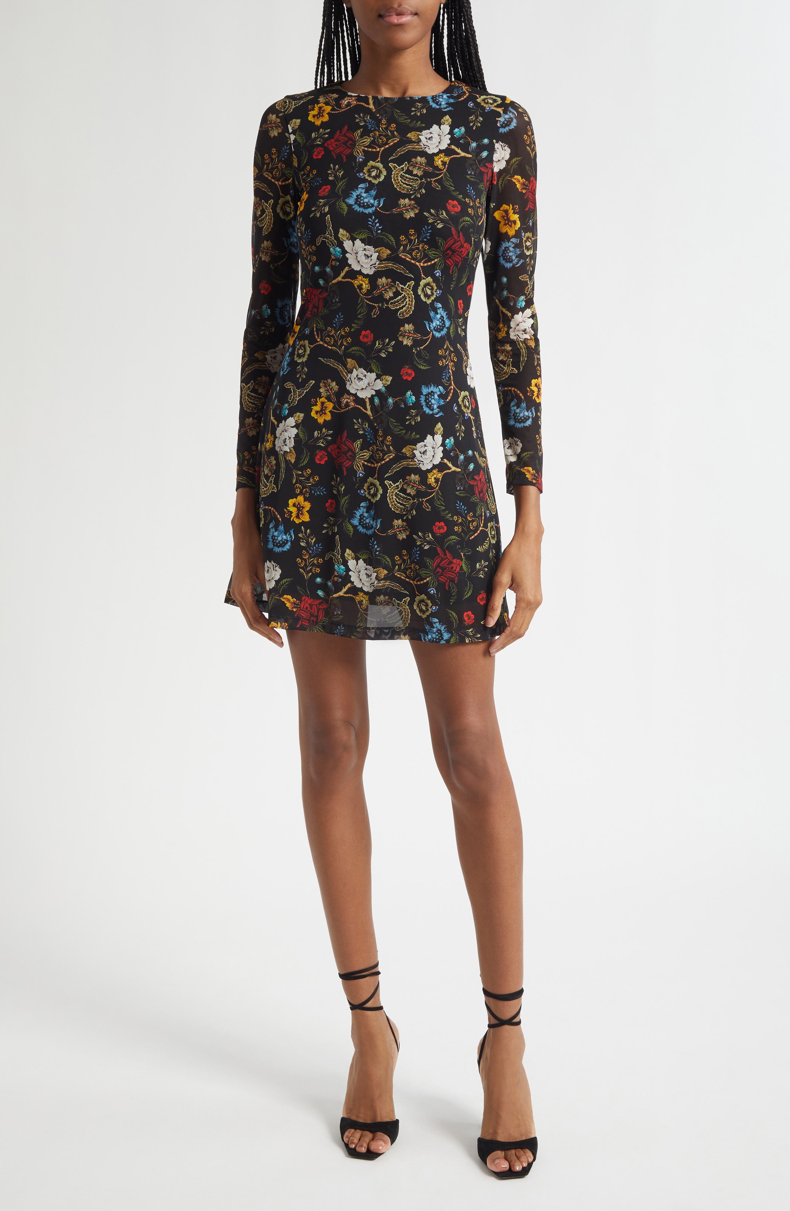 Alice + Olivia Delora Floral Long Sleeve Mesh Minidress