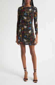 Alice + Olivia Delora Floral Long Sleeve Mesh Minidress
