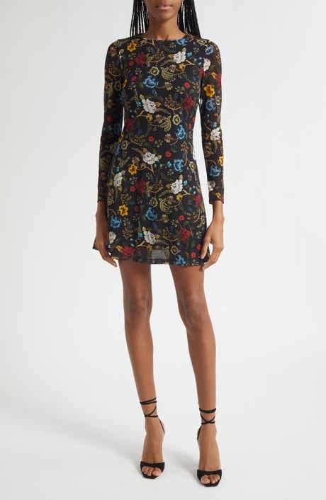 Alice + Olivia Delora Floral Long Sleeve Mesh Minidress