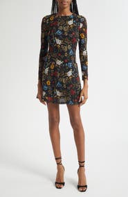Alice + Olivia Delora Floral Long Sleeve Mesh Minidress