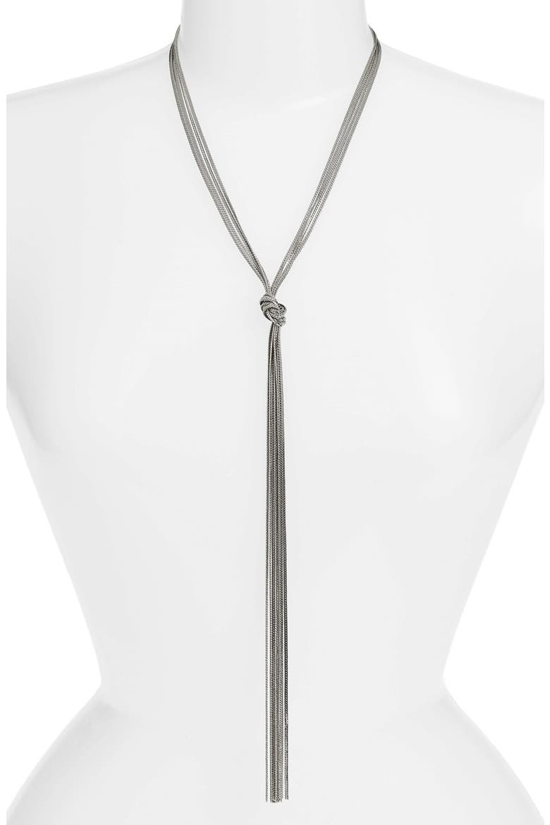 Multistrand Knotted Y-Necklace, Main, color, RHODIUM