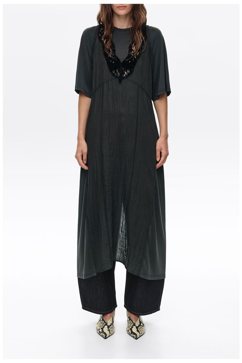 Lace Bib Midi Dress, Main, color, WASHED BLACK