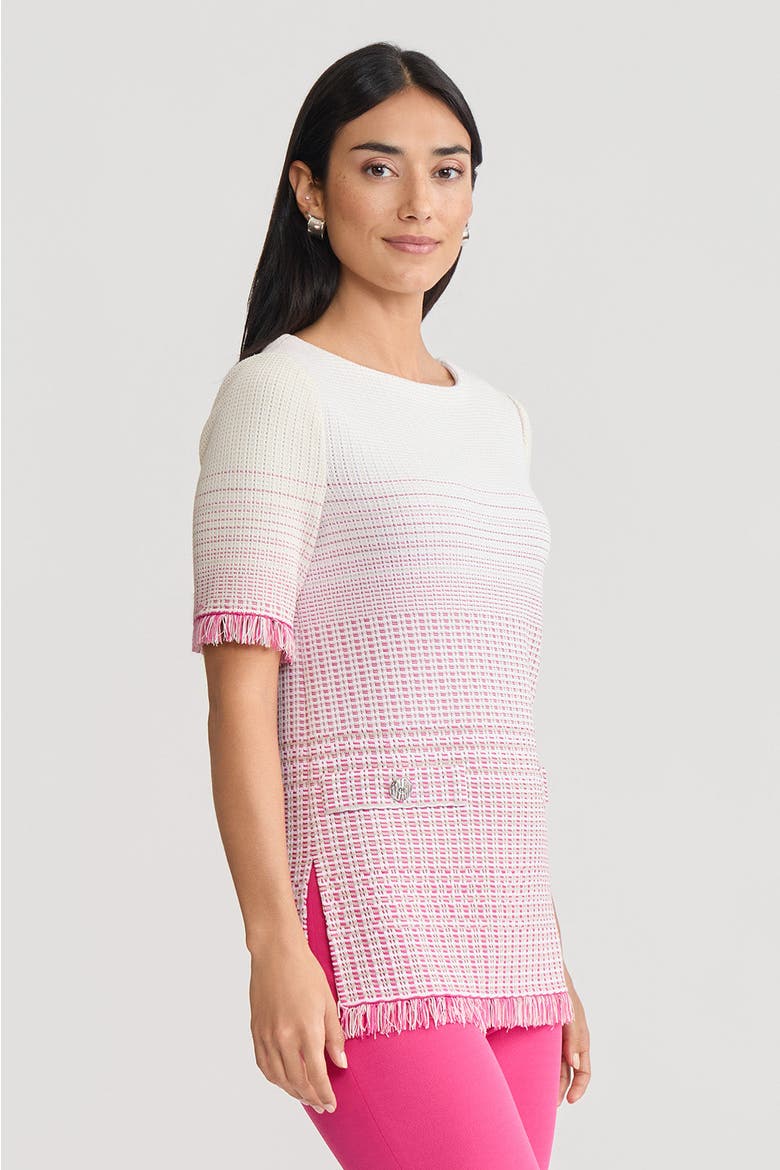 Ombre Fringe Trim Jacquard Knit Tunic, Alternate, color, Carmine Rose/Limestone