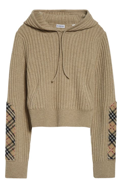 Phyllis Check Patch Hooded Rib Wool & Cashmere Sweater
