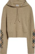 Burberry Phyllis Check Patch Hooded Rib Wool 
Cashmere Sweater
